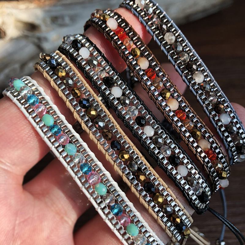 10 Farver Bohemian Crystal Beaded Armbånd Flerlagsreb Teleskopjustering Damearmbånd