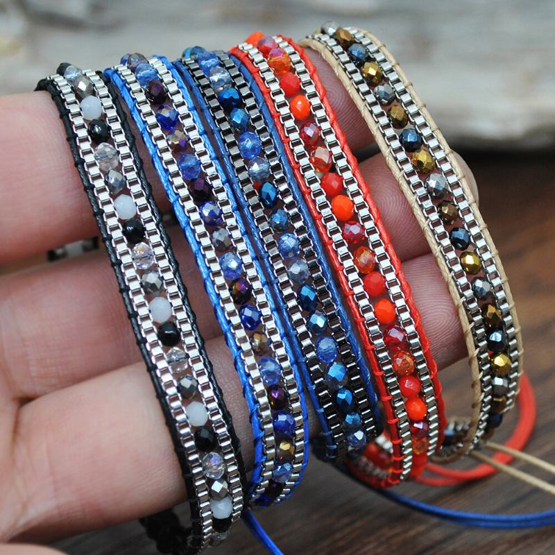 10 Farver Bohemian Crystal Beaded Armbånd Flerlagsreb Teleskopjustering Damearmbånd