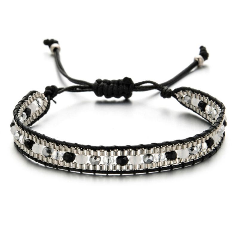 10 Farver Bohemian Crystal Beaded Armbånd Flerlagsreb Teleskopjustering Damearmbånd