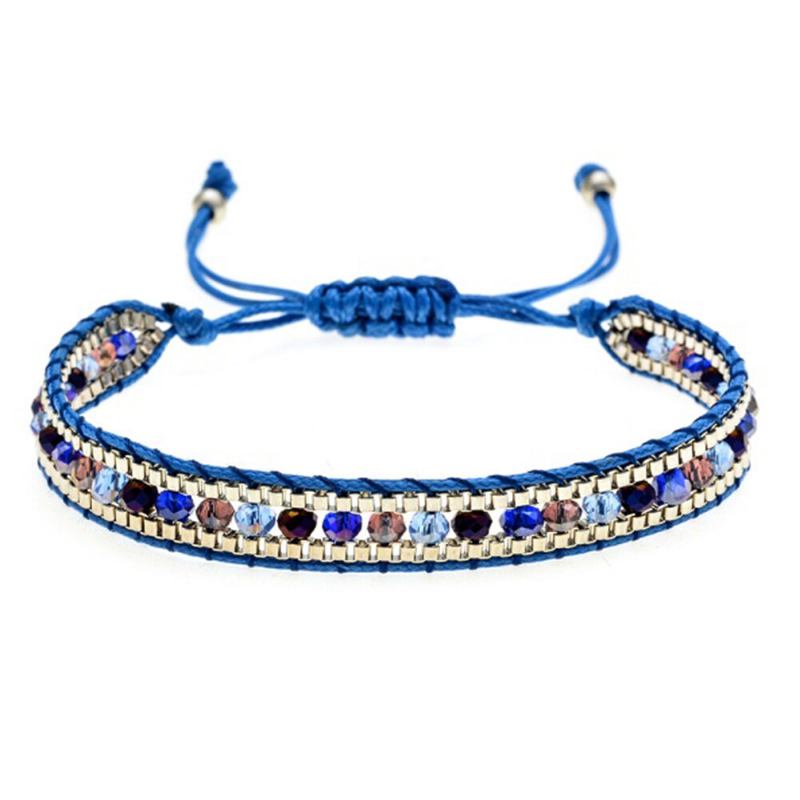 10 Farver Bohemian Crystal Beaded Armbånd Flerlagsreb Teleskopjustering Damearmbånd