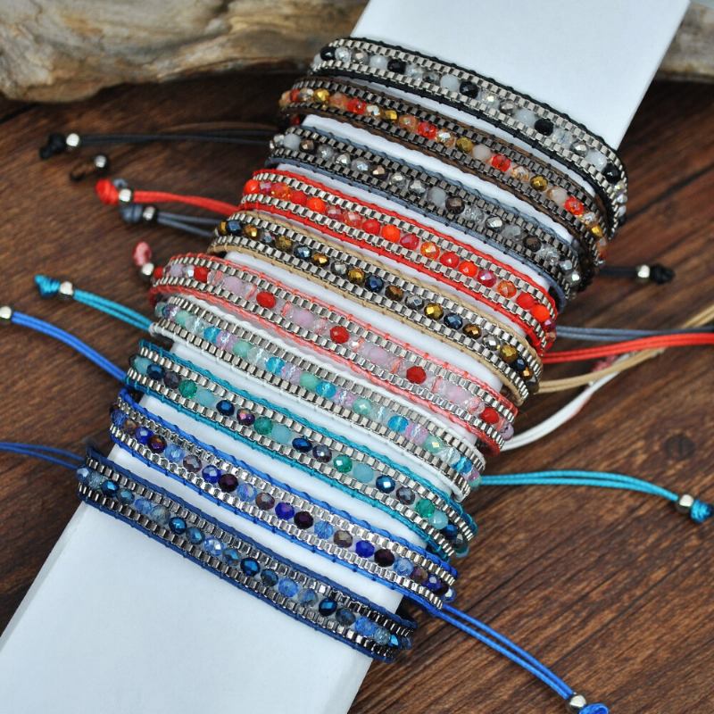 10 Farver Bohemian Crystal Beaded Armbånd Flerlagsreb Teleskopjustering Damearmbånd