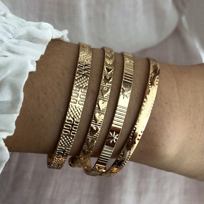 4 Stk Trendy Kreativ Guld Åbning Hjerte Stjerne Måne Design Armring Sæt Dame Armbånd Smykker