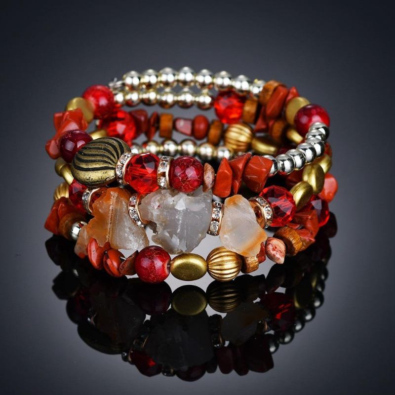 Bohemian Crushed Stone Armbånd Multi Layer Beaded Armbånd Mix Farve Crystal Dame Armbånd