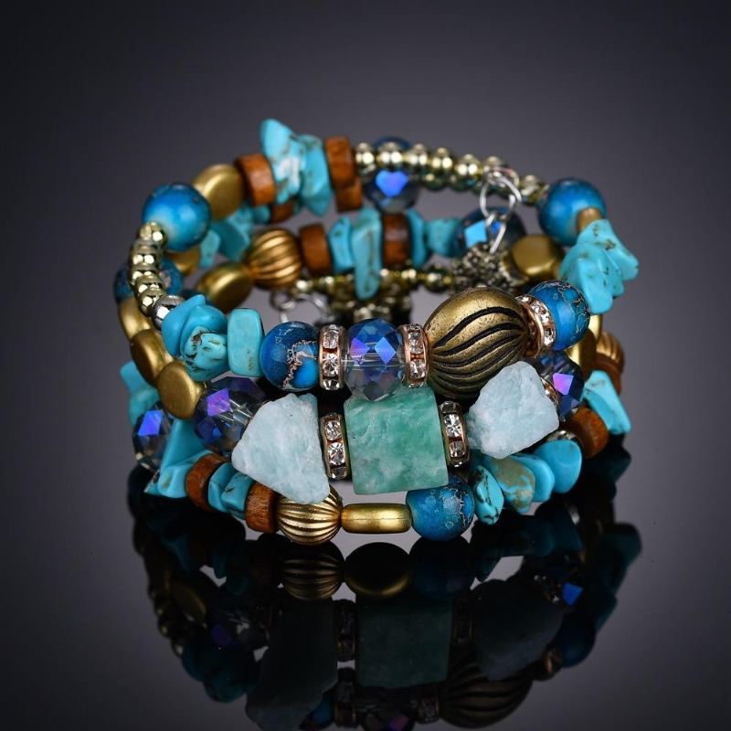 Bohemian Crushed Stone Armbånd Multi Layer Beaded Armbånd Mix Farve Crystal Dame Armbånd