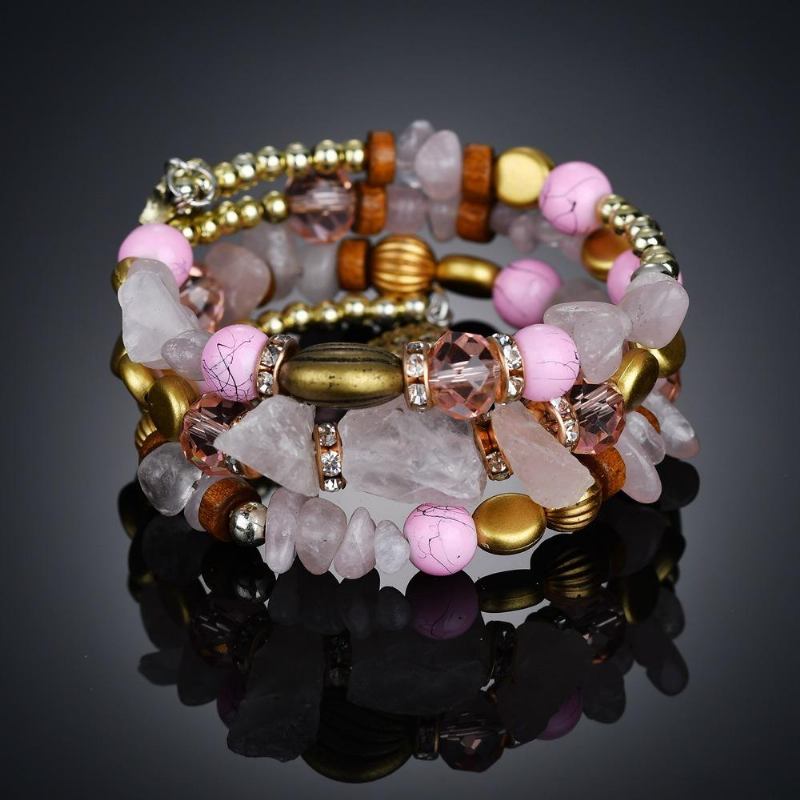 Bohemian Crushed Stone Armbånd Multi Layer Beaded Armbånd Mix Farve Crystal Dame Armbånd