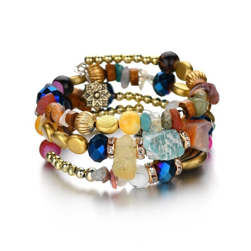 Bohemian Crushed Stone Armbånd Multi Layer Beaded Armbånd Mix Farve Crystal Dame Armbånd