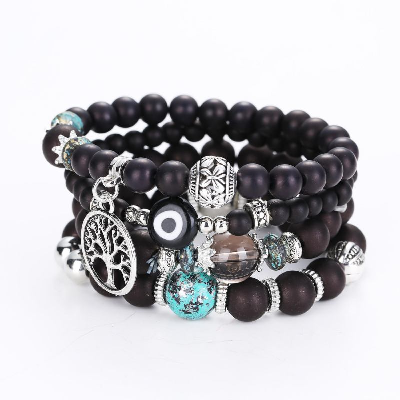 Bohemian Hollow Tree Of Life Elastic Beads Multilayer Bangle Armbånd Gave Til Kvinder