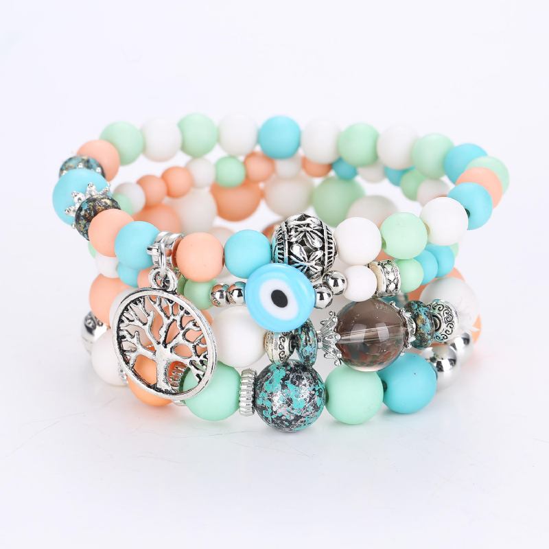 Bohemian Hollow Tree Of Life Elastic Beads Multilayer Bangle Armbånd Gave Til Kvinder