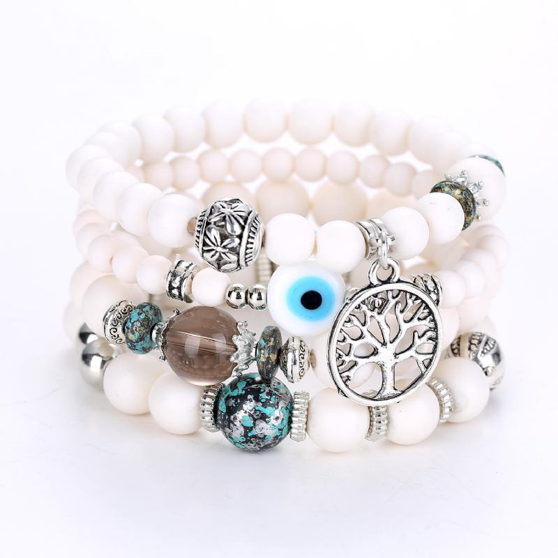 Bohemian Hollow Tree Of Life Elastic Beads Multilayer Bangle Armbånd Gave Til Kvinder