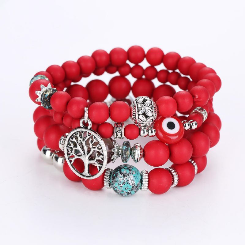 Bohemian Hollow Tree Of Life Elastic Beads Multilayer Bangle Armbånd Gave Til Kvinder