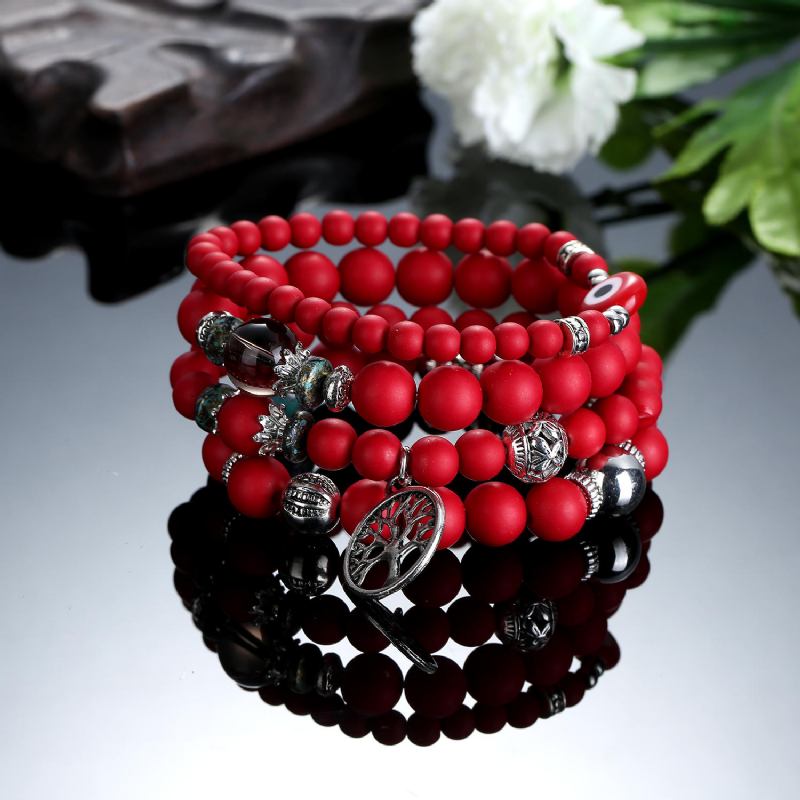 Bohemian Hollow Tree Of Life Elastic Beads Multilayer Bangle Armbånd Gave Til Kvinder