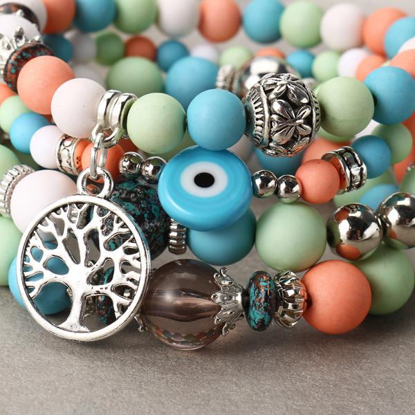 Bohemian Hollow Tree Of Life Elastic Beads Multilayer Bangle Armbånd Gave Til Kvinder