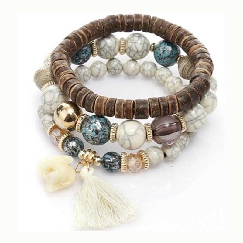 Bohemian Multi-layer Wooden Tassels Armbånd Cutely Elephant Beaded Armbånd