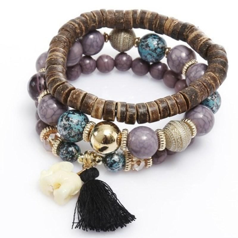 Bohemian Multi-layer Wooden Tassels Armbånd Cutely Elephant Beaded Armbånd