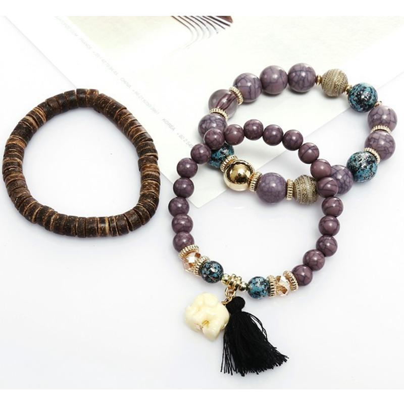 Bohemian Multi-layer Wooden Tassels Armbånd Cutely Elephant Beaded Armbånd