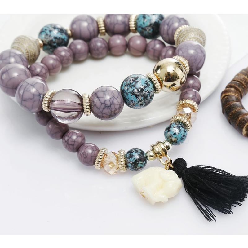 Bohemian Multi-layer Wooden Tassels Armbånd Cutely Elephant Beaded Armbånd