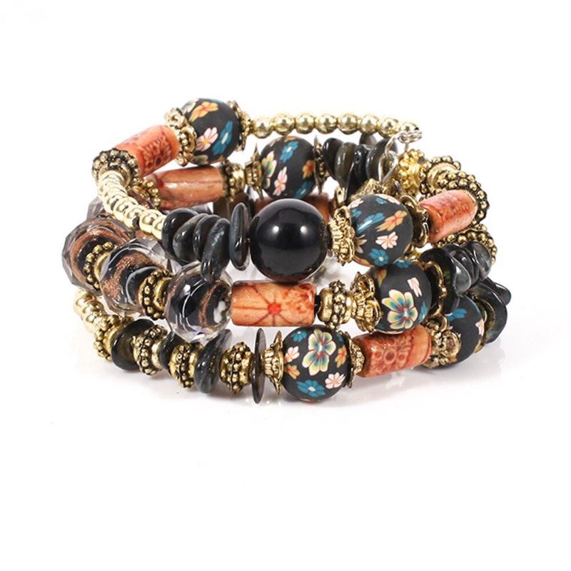 Bohemian Printed Bead Armbånd Flerlags Bead Armbånd Retro Style Til Kvinder