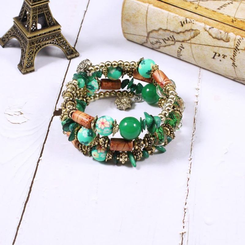 Bohemian Printed Bead Armbånd Flerlags Bead Armbånd Retro Style Til Kvinder