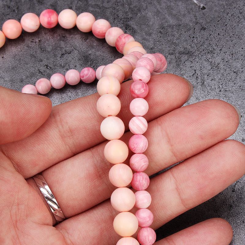 Håndlavet Naturel Pink Queen Conch Shells Runde Perler Stretch Armbånd