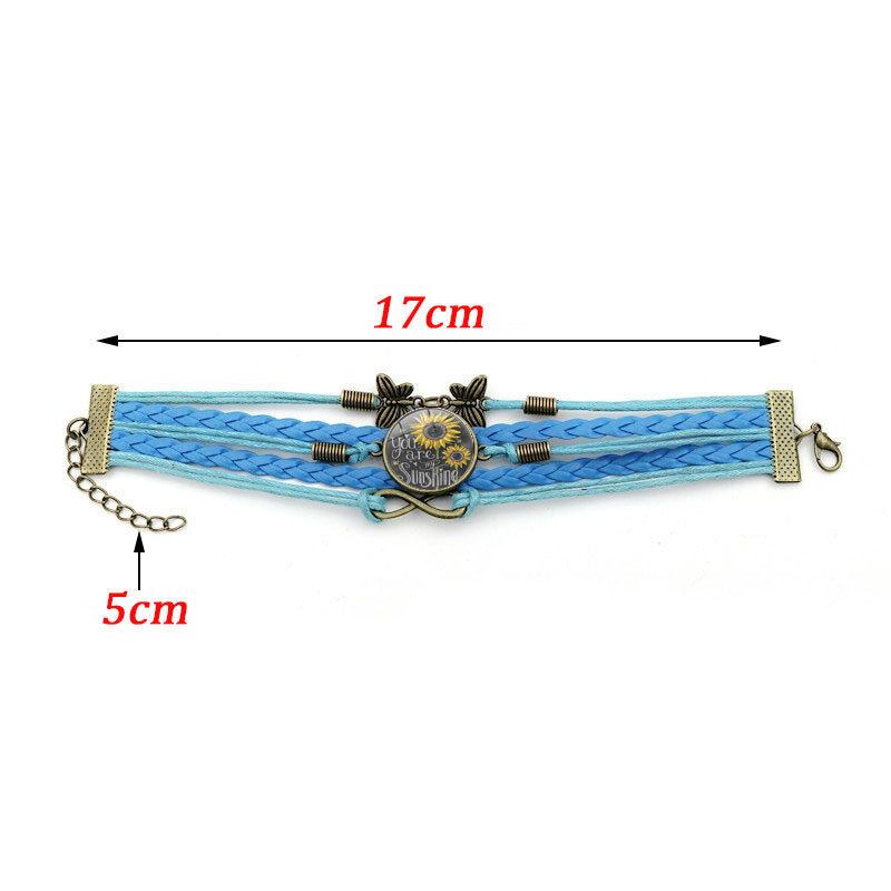 Retro Butterfly Infinity Kombination Flettet Armbånd Trykt Solsikke Tid Ædelstensdekoration Håndlavet Flerlagsarmbånd