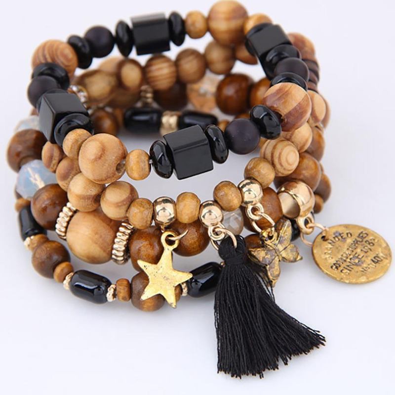 Retro Mix Farve Beaded Armbånd Bohemian Butterfly Stars Multi Layer Armbånd Til Damer