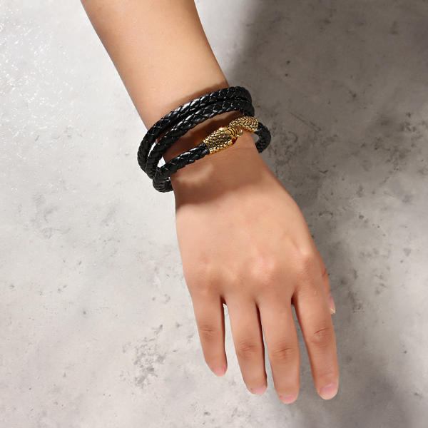 Trendy Flerlags Slange Armbånd Guld Læder Armbånd Til Mænd