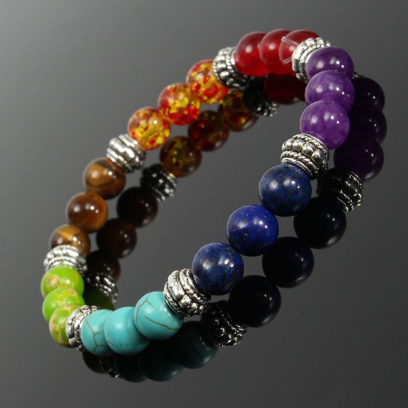 Yoga Chakra 7 Stone Buddhist Prayer Mara Ametyst Crystal Bead Armbånd