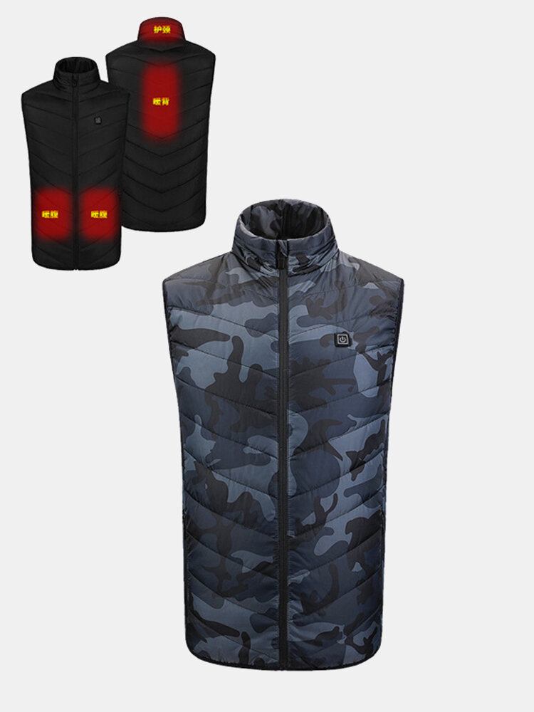 Herre Camouflage Vandtæt 4 Delet Smart Heating Usb Drevet Gilet Veste