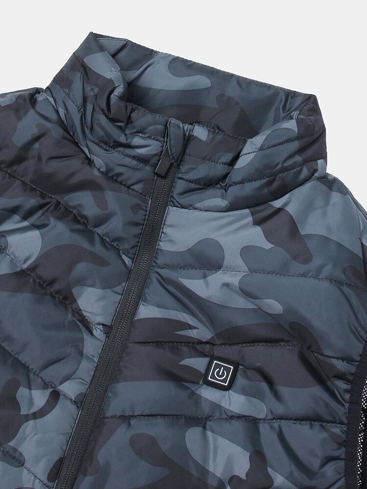 Herre Camouflage Vandtæt 4 Delet Smart Heating Usb Drevet Gilet Veste