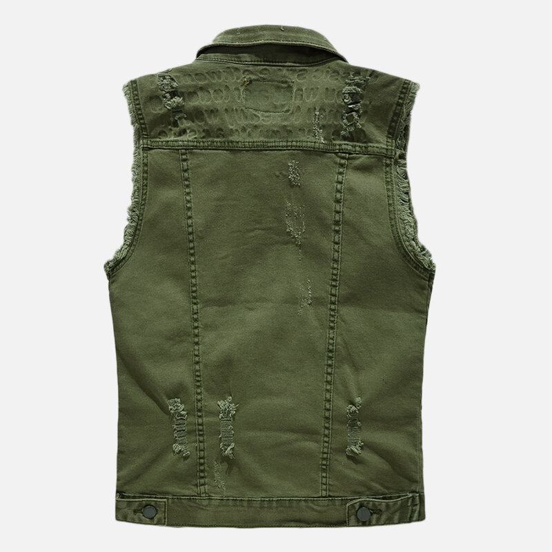 Herre Pocket Ripped Jean Vest Ærmeløs Denimjakke