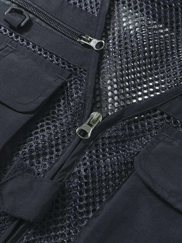 Mænd Tiered Detaljer Mesh Splejset Bøjle Multi Pocket Veste