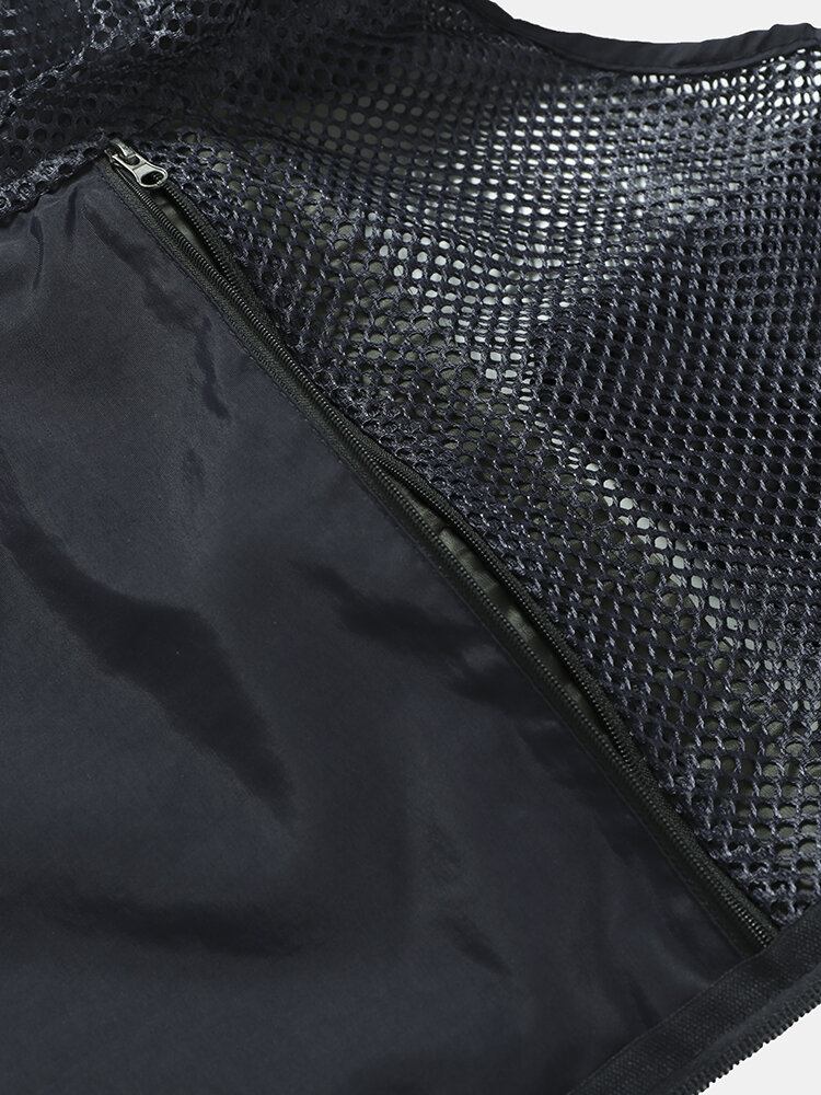 Mænd Tiered Detaljer Mesh Splejset Bøjle Multi Pocket Veste