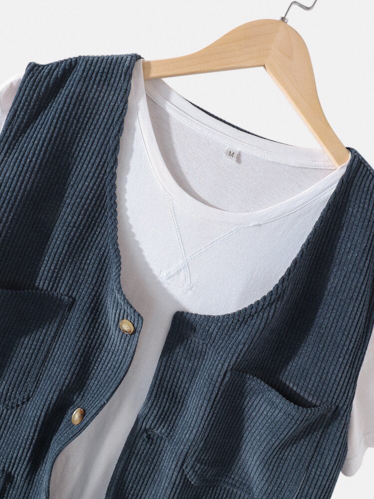 Mænds Corduroy Multi Pocket Button Up Sleeve Vest