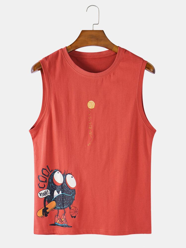 Bomuld Cartoon Print Ærmeløse Casual Tank Tops