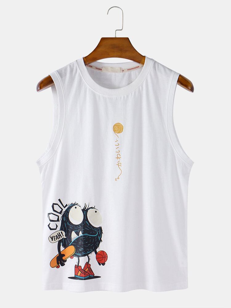 Bomuld Cartoon Print Ærmeløse Casual Tank Tops