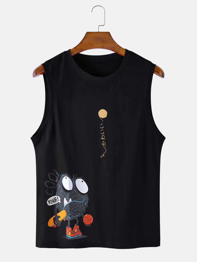 Bomuld Cartoon Print Ærmeløse Casual Tank Tops