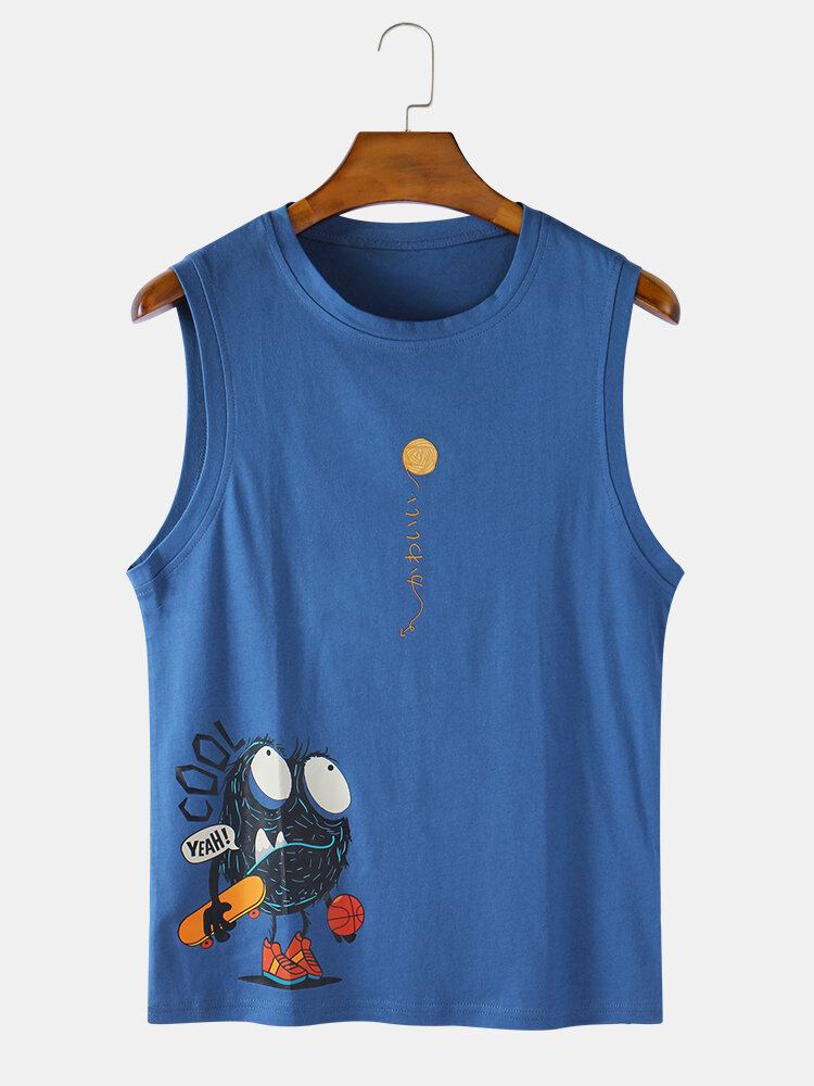 Bomuld Cartoon Print Ærmeløse Casual Tank Tops