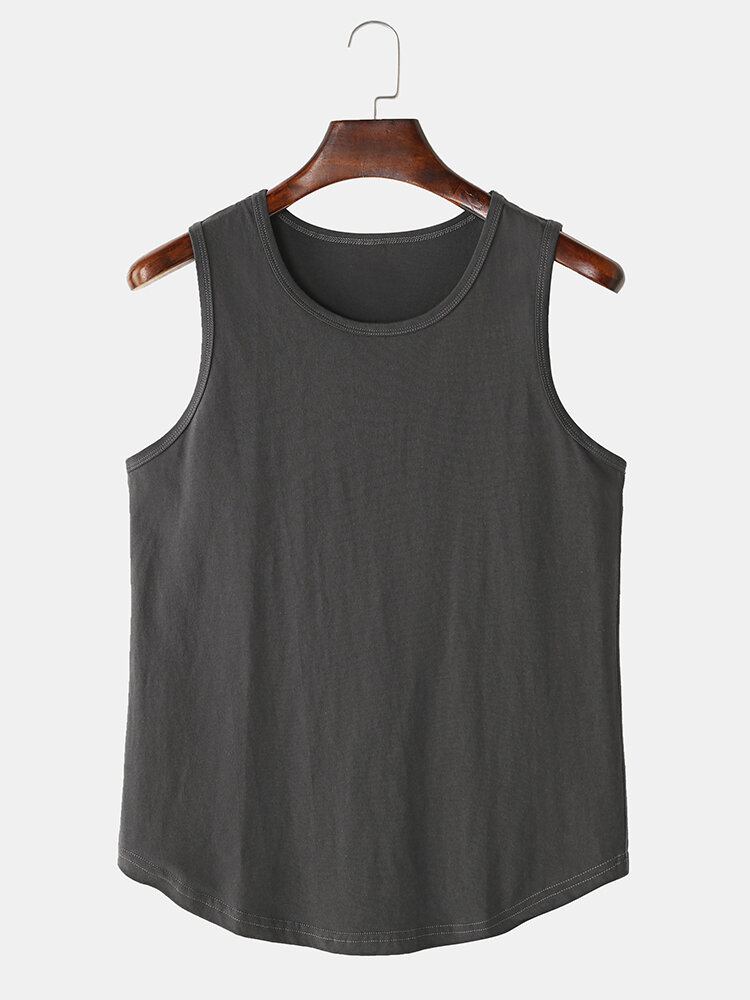 Ensfarvede Ærmeløse Afslappede Tanktops Til Mænd