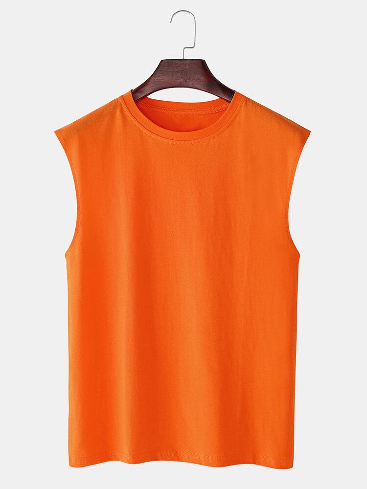 Herre 100% Bomuld Åndbar Ensfarvet Afslappet Tanktop