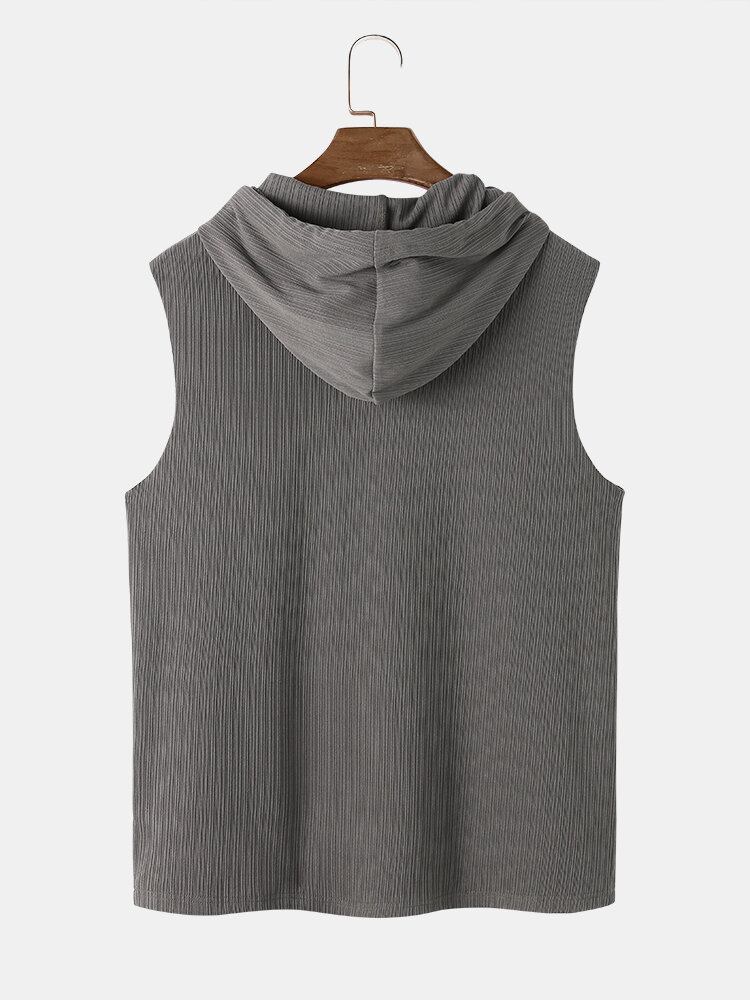 Herre Ensfarvet Hætte Med Ærmer Afslappet Tanktop