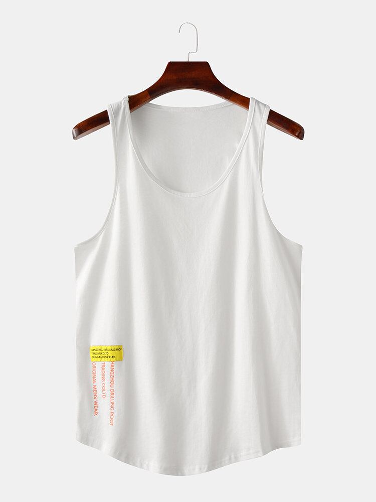 Mænd Casual Letter Print Ensfarvede Ærmeløse Tanktops Med Rund Hals