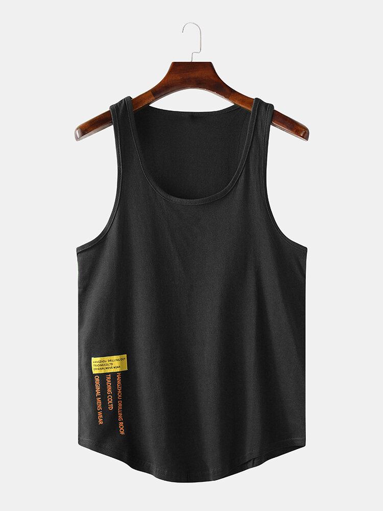 Mænd Casual Letter Print Ensfarvede Ærmeløse Tanktops Med Rund Hals