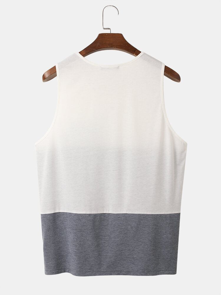 Mænds Ærmeløs Patchwork Brystlomme Preppy Tanktop