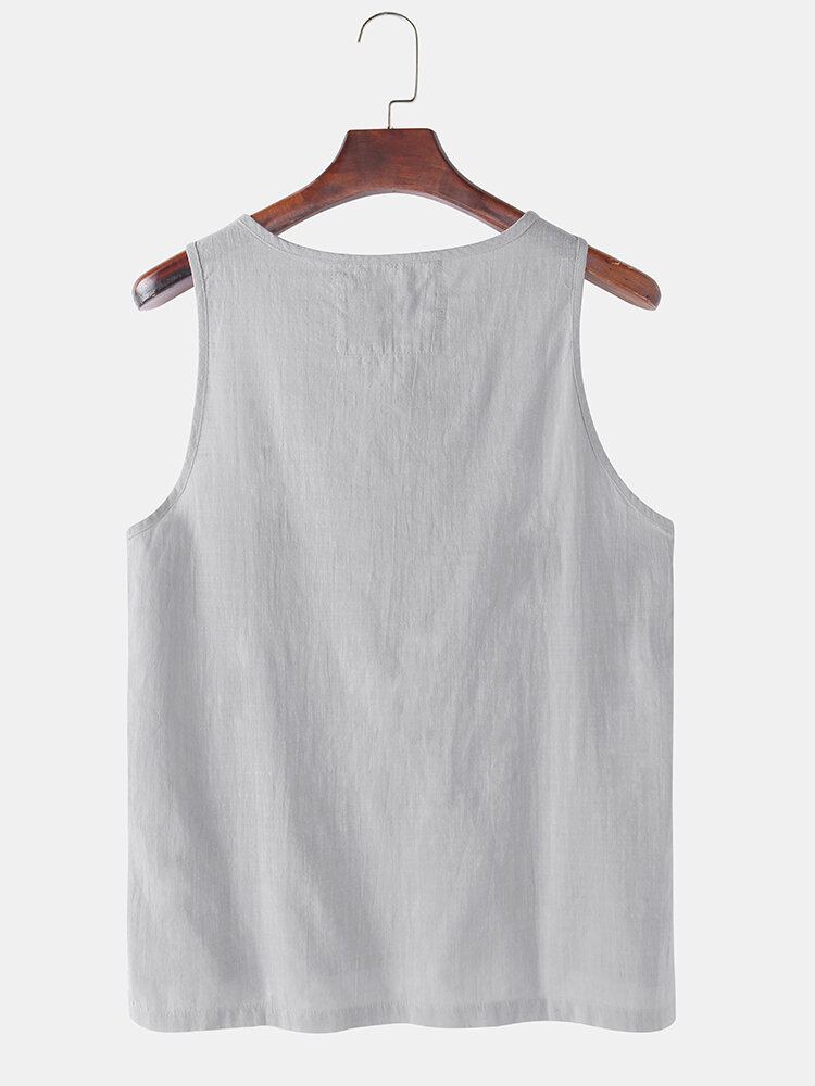 Mænds Ensfarvet Bomuld Høj Lav Splitsøm Casual Tanktops