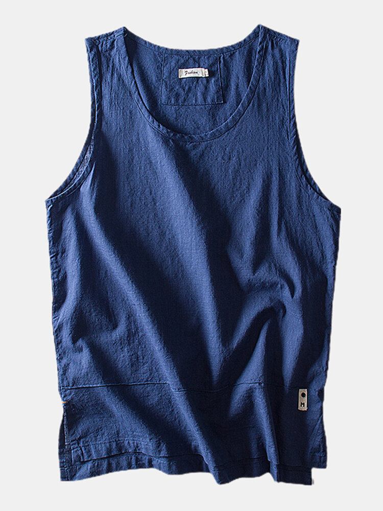 Mænds Ensfarvet Bomuld Høj Lav Splitsøm Casual Tanktops