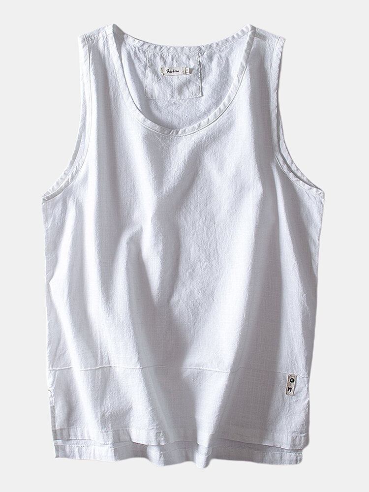 Mænds Ensfarvet Bomuld Høj Lav Splitsøm Casual Tanktops