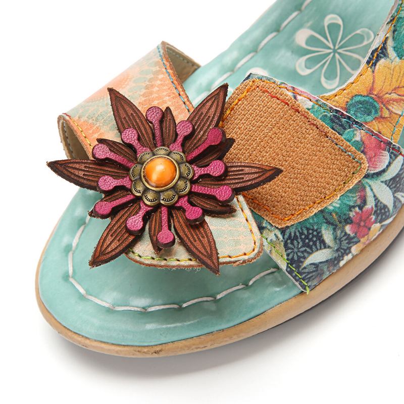 Ægte Læder Comfy Halcyon Beach Vacation Bohemian Etnic Floral Decor Slide Sandaler