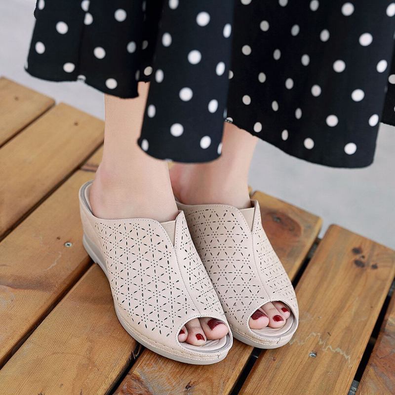 Dame Åndbare Udhulede Peep Toe Wedges Sandaler