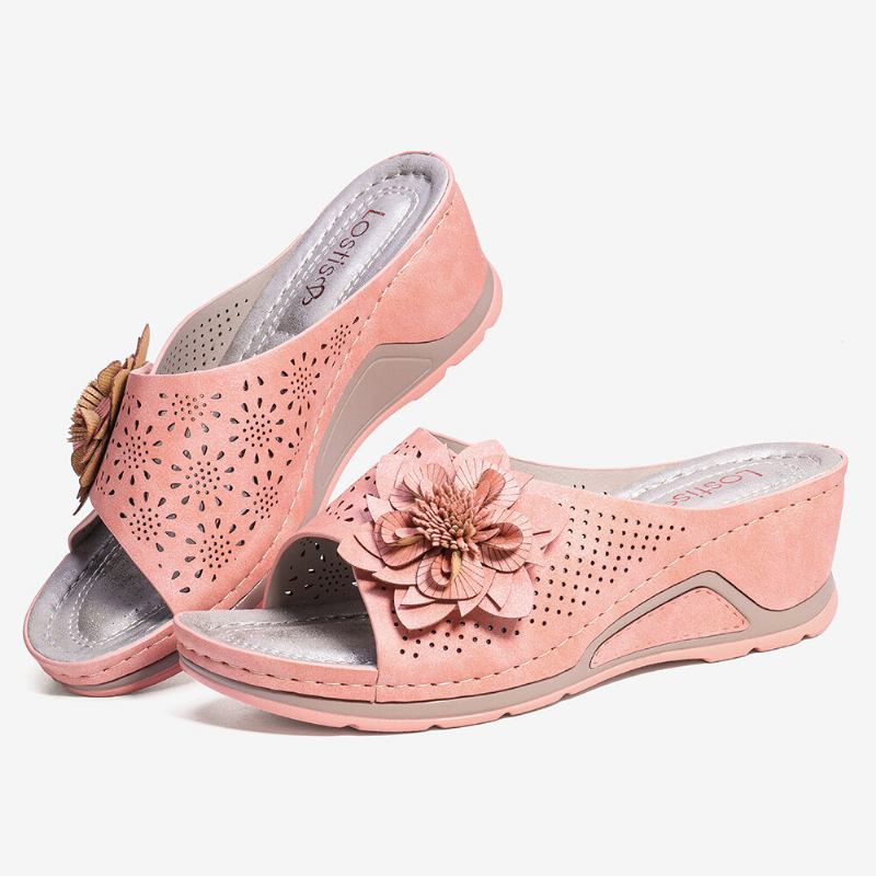 Dame Blomsterdekoration Justerbar Rem Udhulet Slip On Casual Sommersandaler