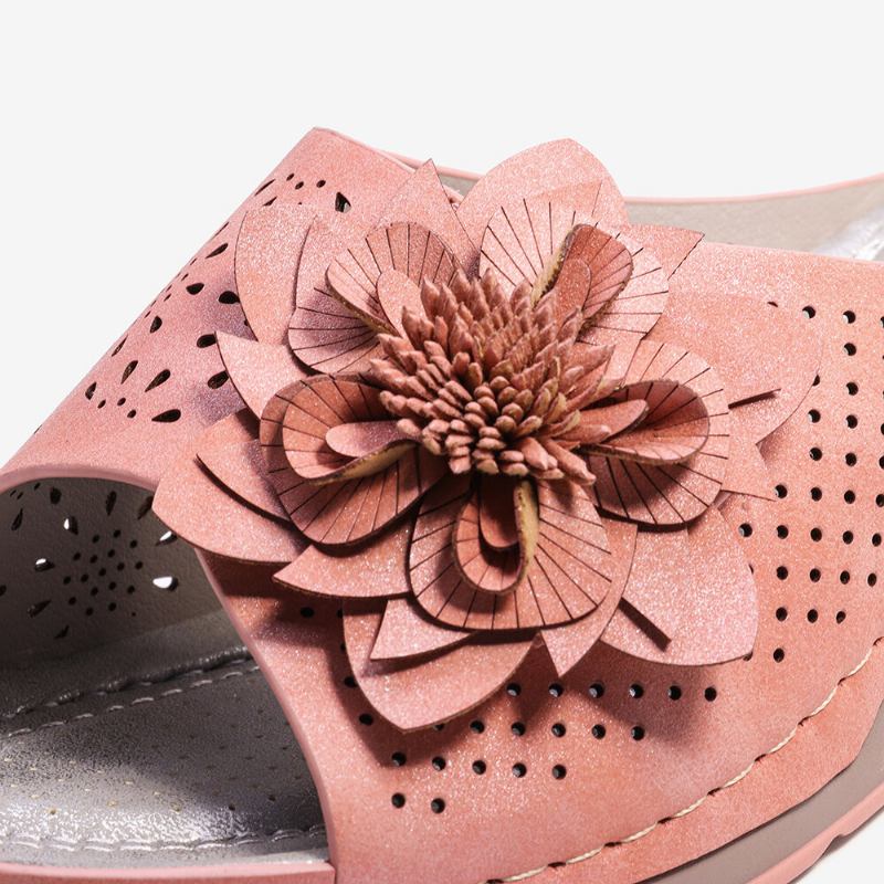 Dame Blomsterdekoration Justerbar Rem Udhulet Slip On Casual Sommersandaler